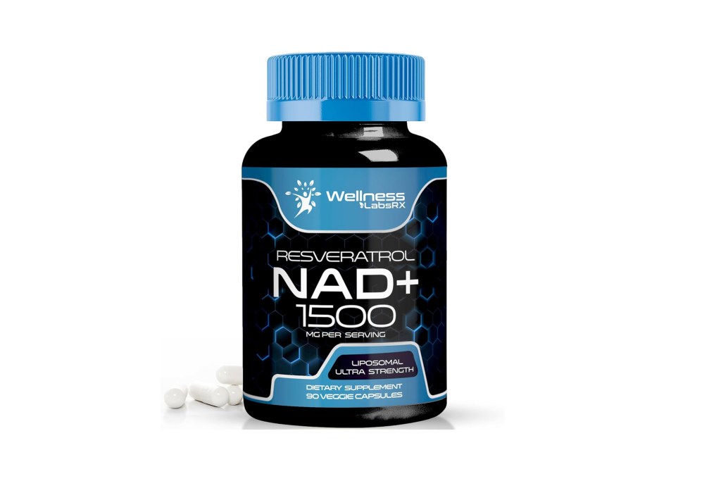 A bottle of black and blue medicine