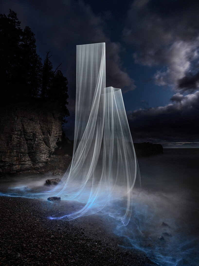 reuben wu draws aerial geometries with drones and lasers across remote landscapes