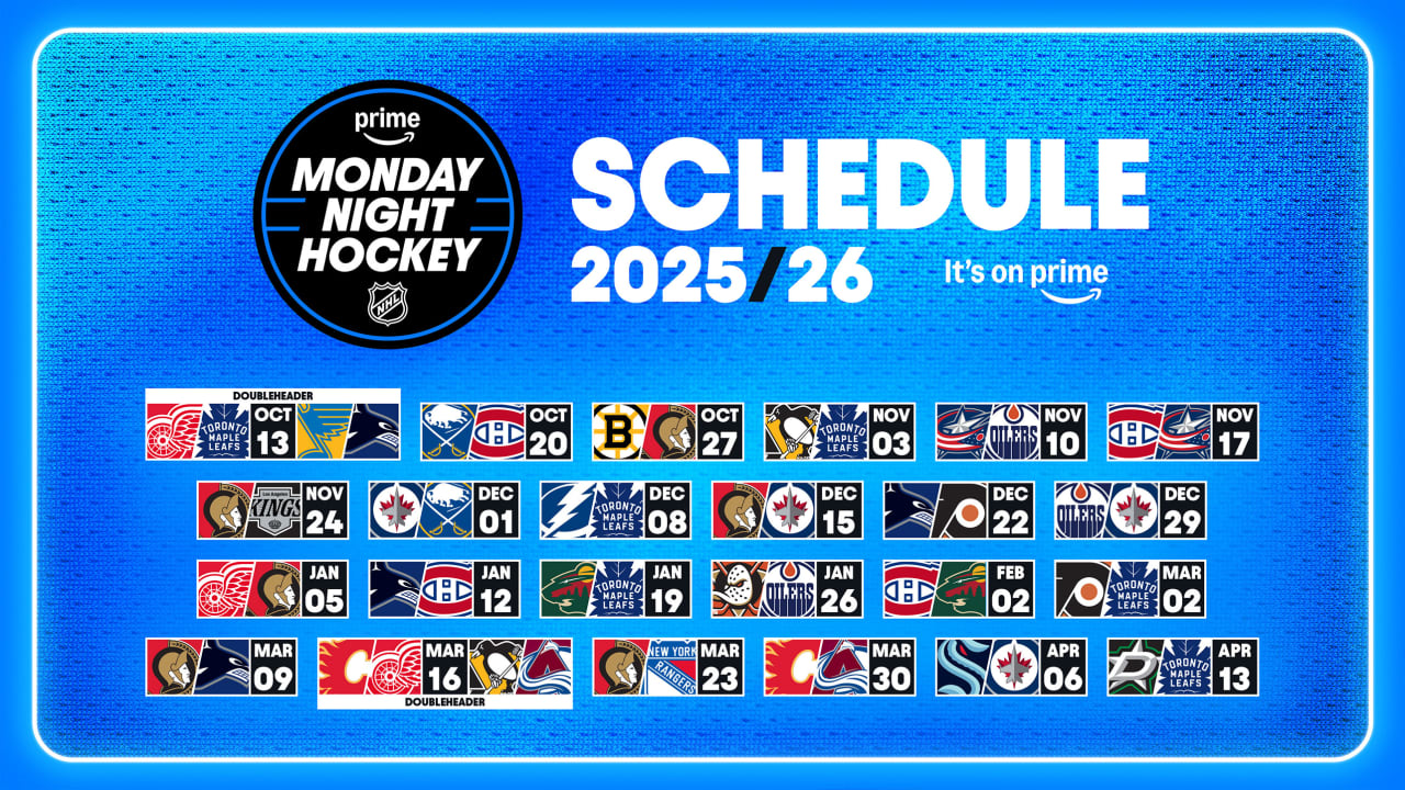 Prime Video announces Monday Night Hockey schedule for 2025-26 season