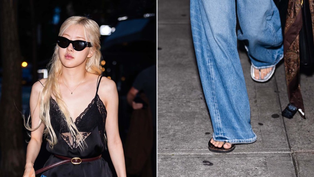 Rosé of Blackpink in flip-flops while out in New York City on Friday evening.