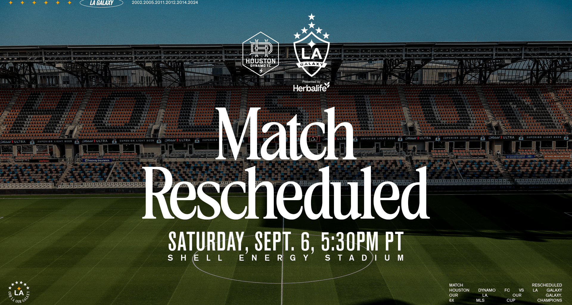 LA Galaxy Match Against Houston Dynamo FC at Shell Energy Stadium Rescheduled for Saturday, Sept. 6