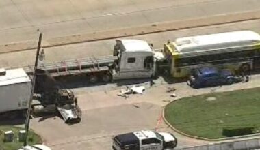 1 dead, 1 injured after DART bus, semi-truck crash in northeast Dallas