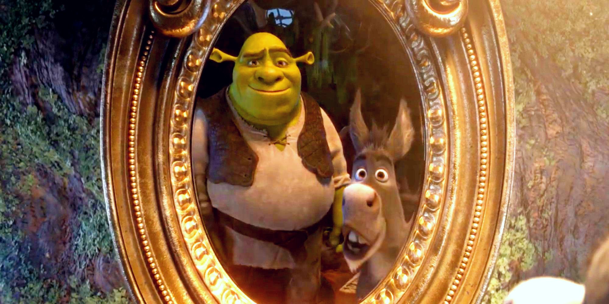 Shrek and Donkey seen in a mirror in the Shrek 5 teaser