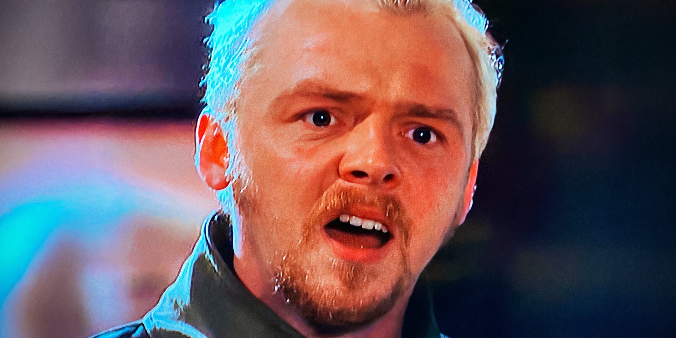 Simon Pegg looking shocked in Spaced