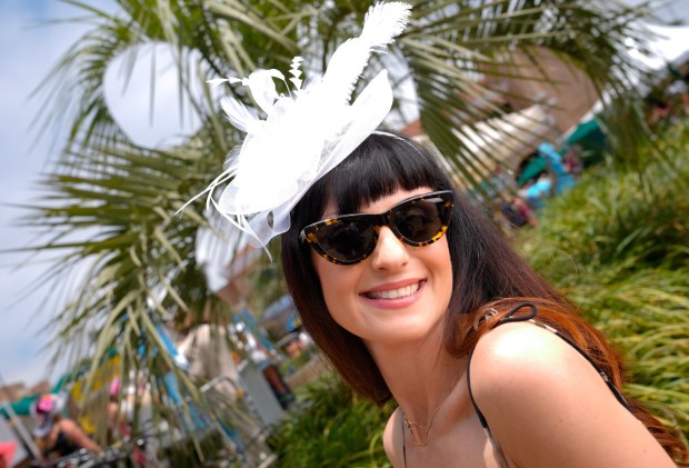 Solmae Moralez of Carlsbad attended the opening day at the Del Mar Racetrack for the 31st annual Opening Day Hats Contest. (Nelvin C. Cepeda / The San Diego Union-Tribune)