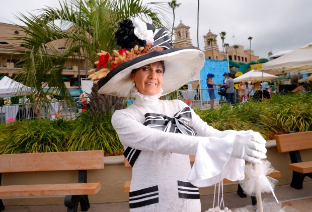 Patti Newman of Lemon Grove attended the opening day at the Del Mar Racetrack for the 31st annual Opening Day Hats Contest. (Nelvin C. Cepeda / The San Diego Union-Tribune)