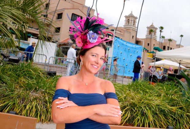 At the 31st annual Opening Day Hats contest, Denise Baker of Escondido was among the gentlemen and ladies who participated in the annual opening day contest at the Del Mar Racetrack. (Nelvin C. Cepeda / The San Diego Union-Tribune)