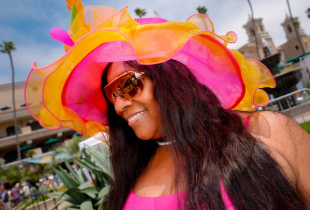 Sherell Carter of Mission Valley attended the 31st annual Opening Day Hat Contest at the Del Mar Racetrack. (Nelvin C. Cepeda / The San Diego Union-Tribune)