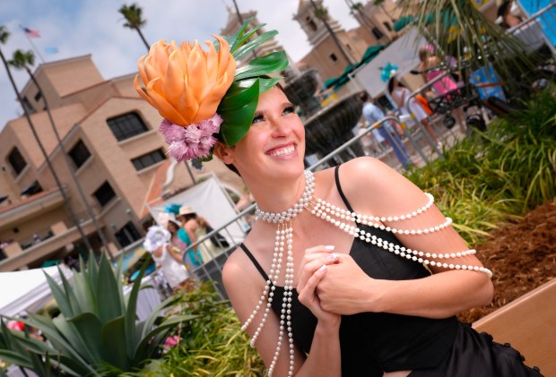 Aubry Fohl of San Juan Capistrano attended the opening day at the Del Mar Racetrack for the 31st annual Opening Day Hats Contest. (Nelvin C. Cepeda / The San Diego Union-Tribune)