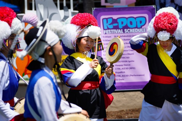 Performers from the San Diego Korean Pungmul Institute performed at the opening of the K-POP Festival held at the San Diego County Fair on Saturday, July 5, 2025, in San Diego, CA.(Nelvin C. Cepeda / The San Diego Union-Tribune)