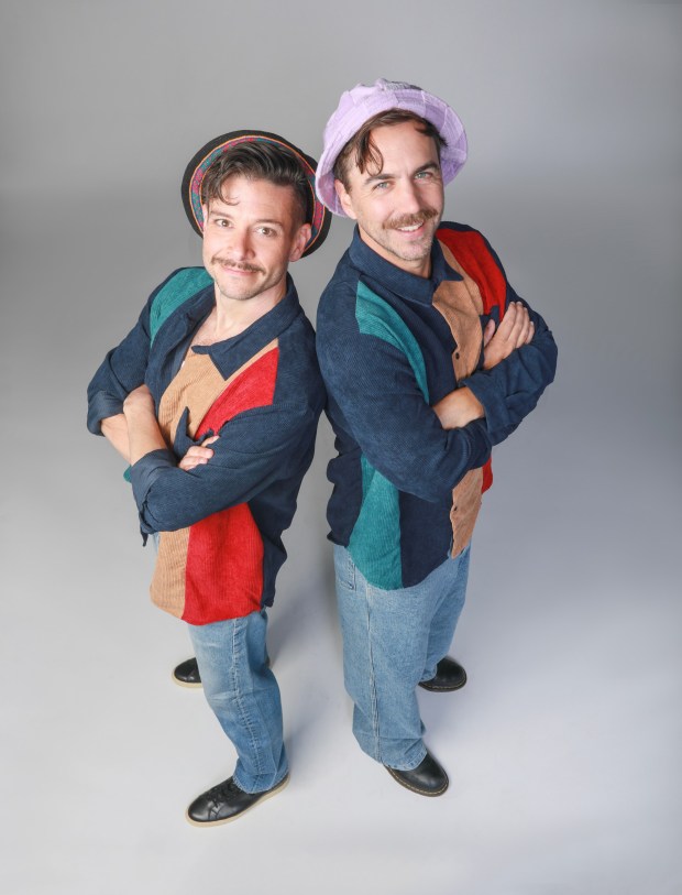 Will Blum (as Dromio of Syracuse), left, and Daniel Petzold (Dromio of Ephesus) in the Old Globe's "The Comedy of Errors." (Jim Cox)