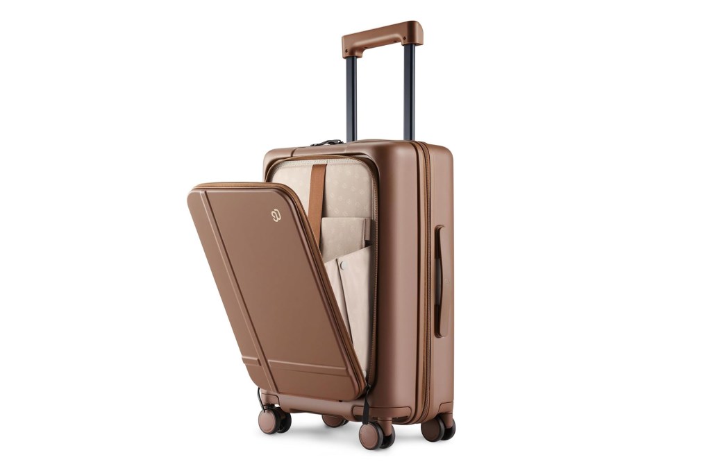 Brown open suitcase