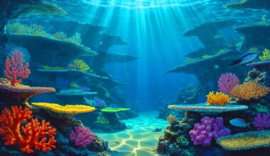 Illustration of Hawai‘i’s coral reefs facing ocean acidification, generated by artificial intelligence.