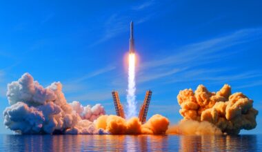 Illustration of China's Yuanxingzhe-1 reusable rocket during a successful test, generated by artificial intelligence.