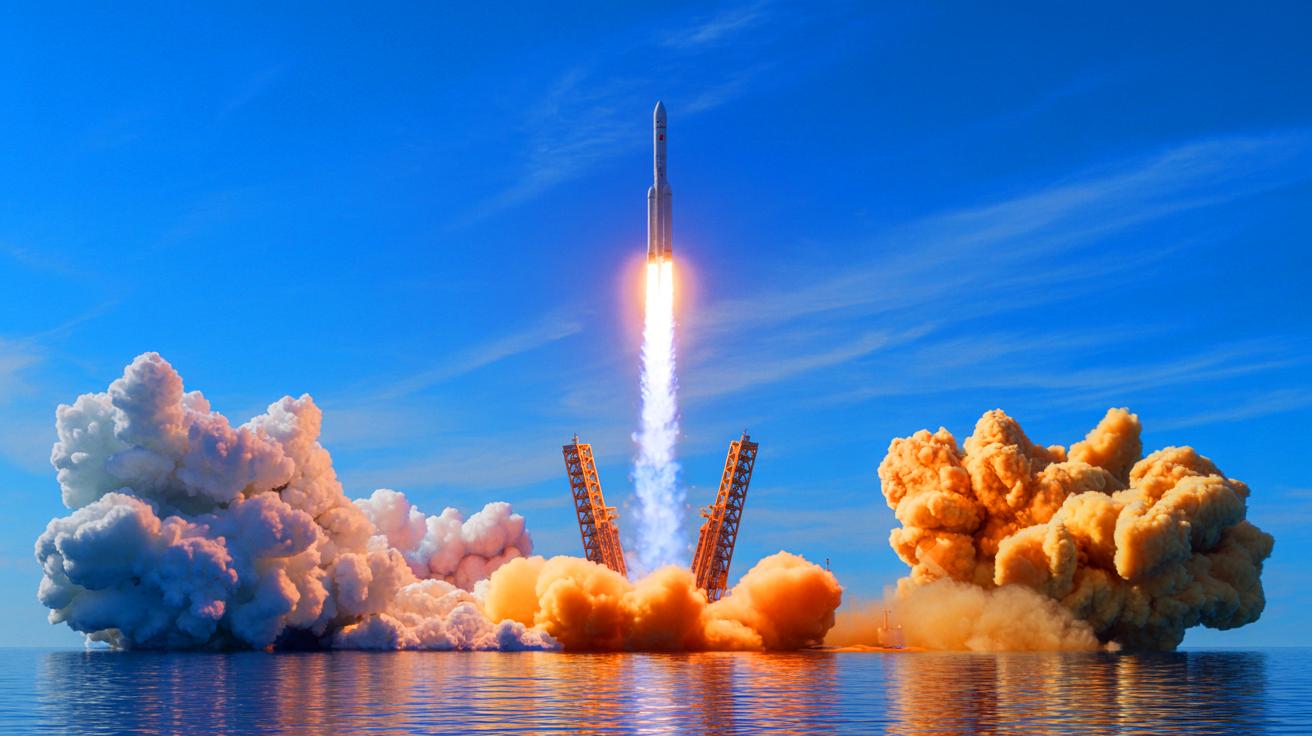 Illustration of China's Yuanxingzhe-1 reusable rocket during a successful test, generated by artificial intelligence.