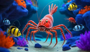 Illustration of a newly discovered crustacean species, Dulcibella camanchaca, thriving in the depths of the Atacama Trench, generated by artificial intelligence.