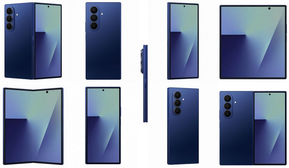 Alleged renders of the Samsung Galaxy Z Fold 7 in blue