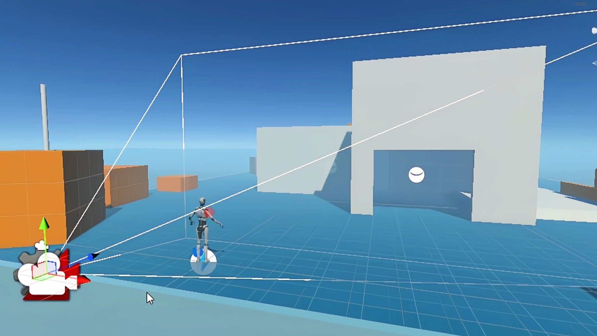 Unity engine being used with a camera pointing at a skeleton.