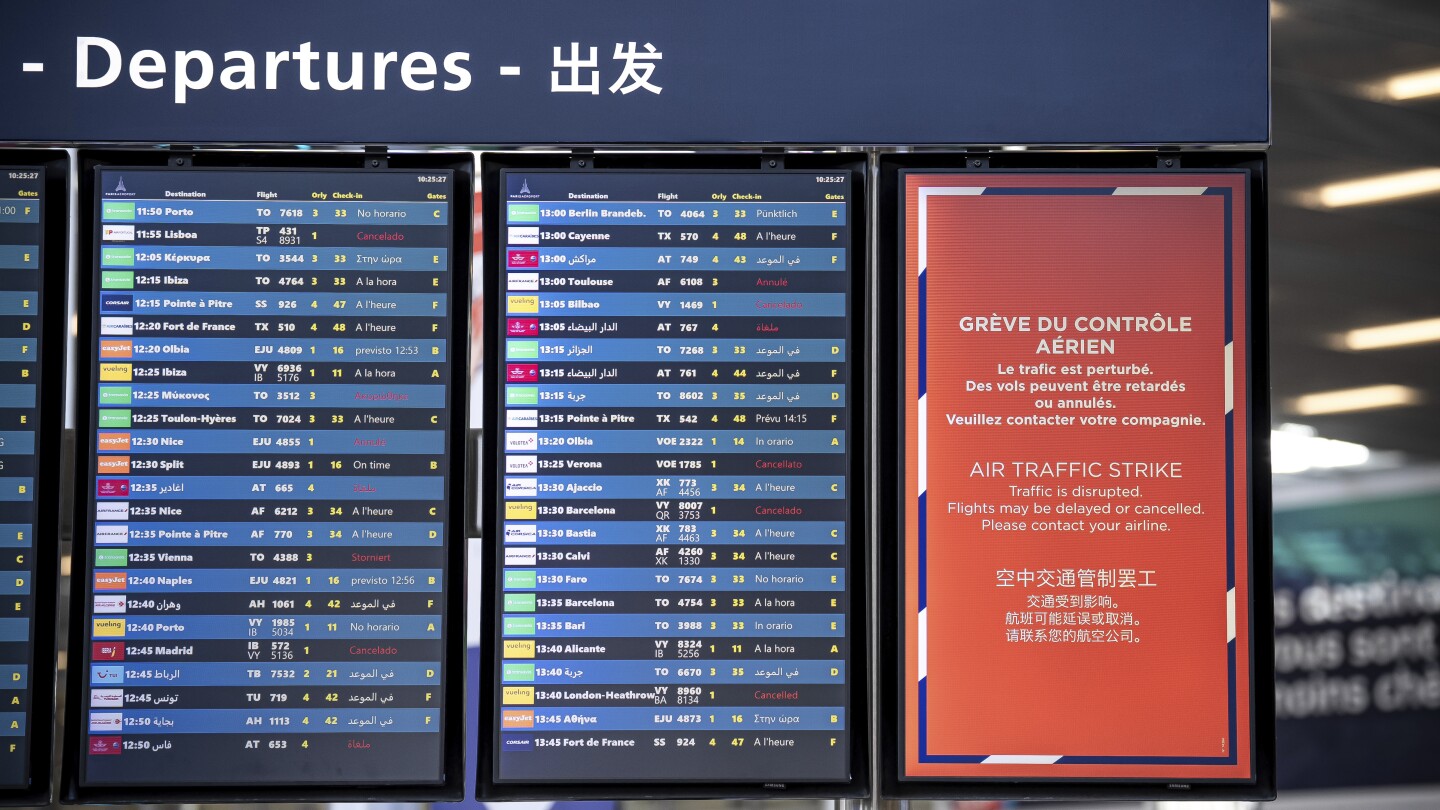 French airports are disrupted by a strike by air traffic controllers