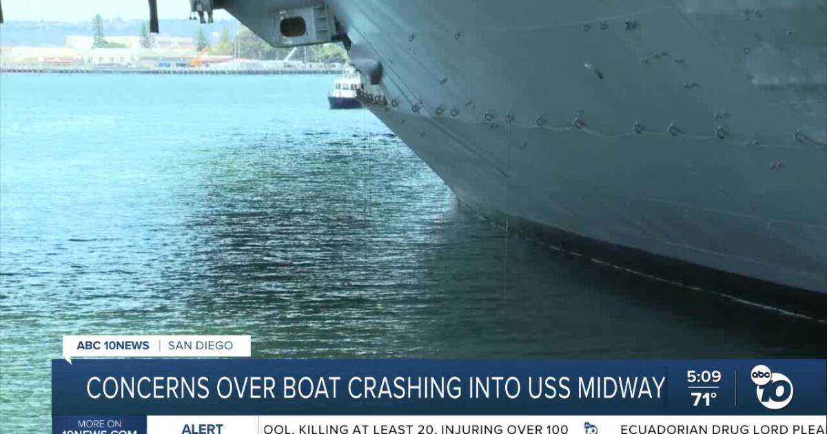Man arrested after crashing boat into USS Midway