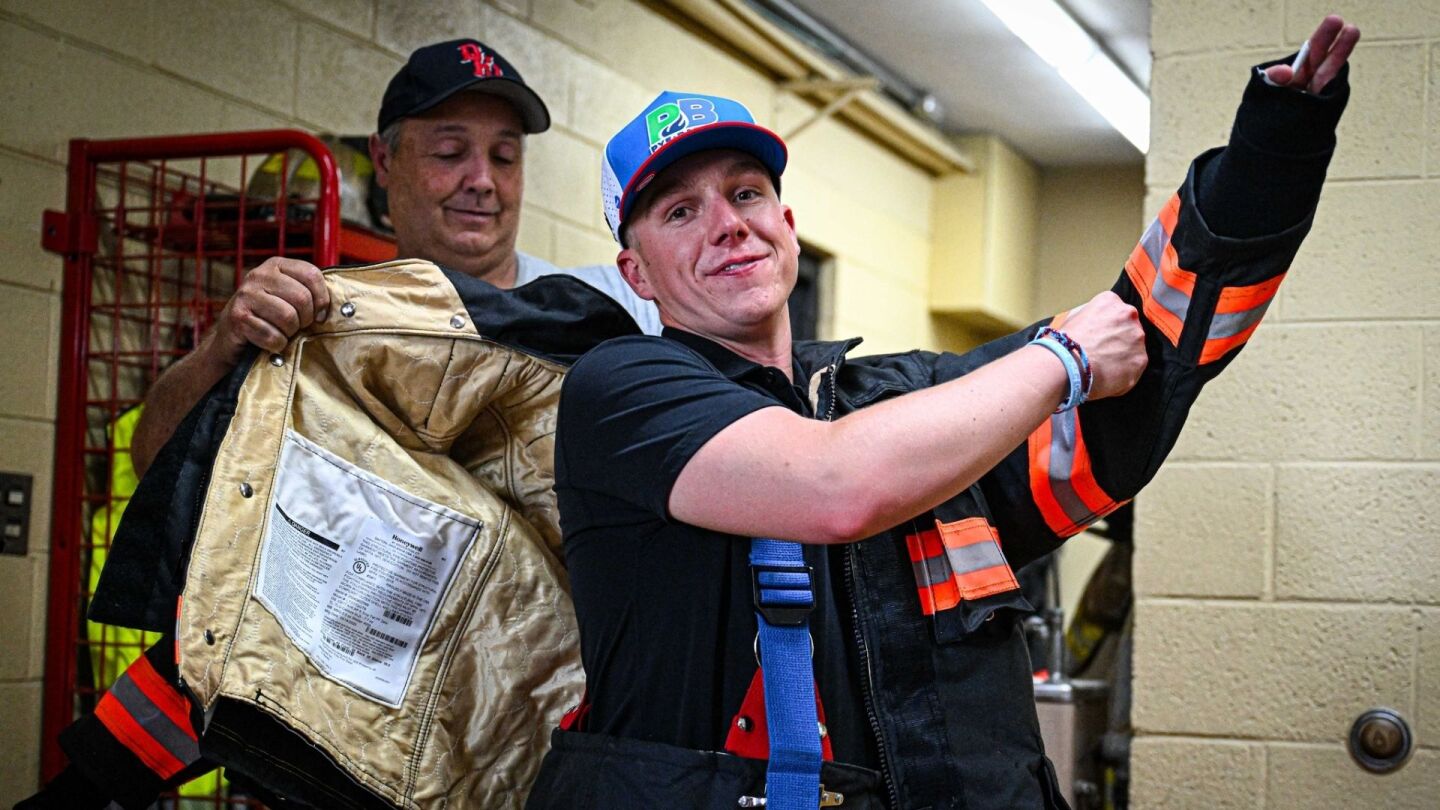 NASCAR driver John Hunter Nemechek visits Darlington first responders