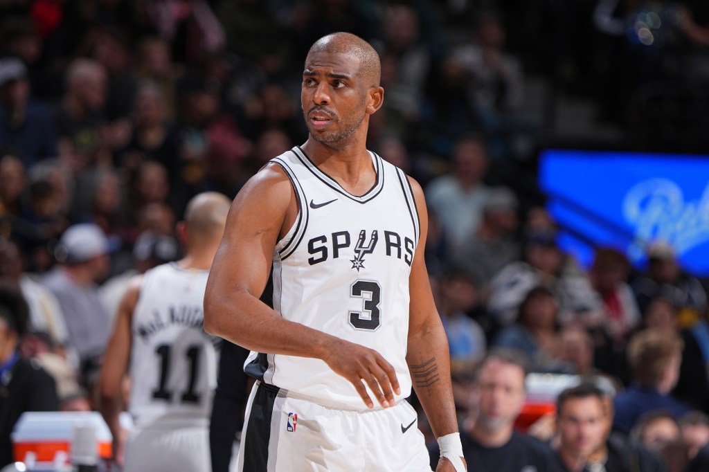 Chris Paul #3 of the San Antonio Spurs during a game.