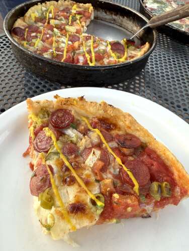 Chicago Dog Deep Dish pizza collab from Portillo’s, Lou Malnati’s surprisingly delicious