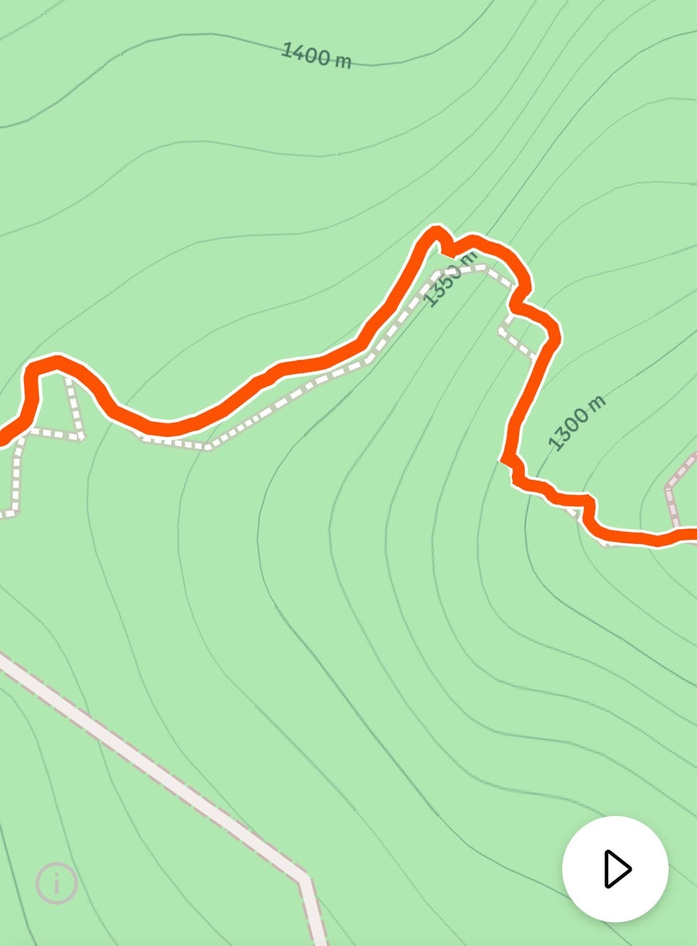 topographical map showing a hiking trail