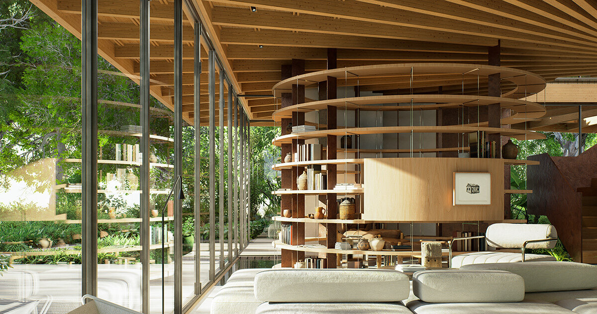a spiraling, skylit timber structure to shape this brazilian home by victor ortiz
