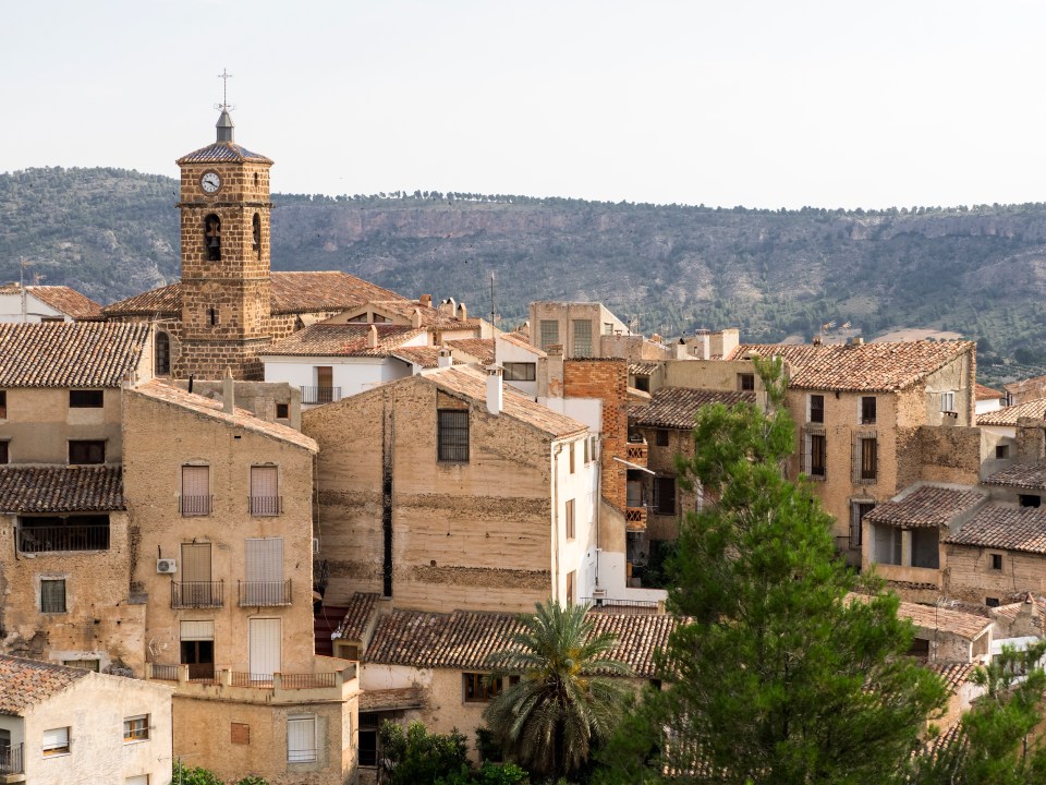 Village of Letur, Spain, nestled in a valley.