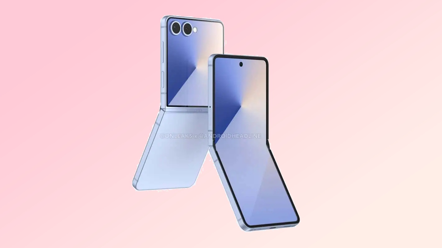 Renders of the Galaxy Z Flip 7 showing the interior and exterior display