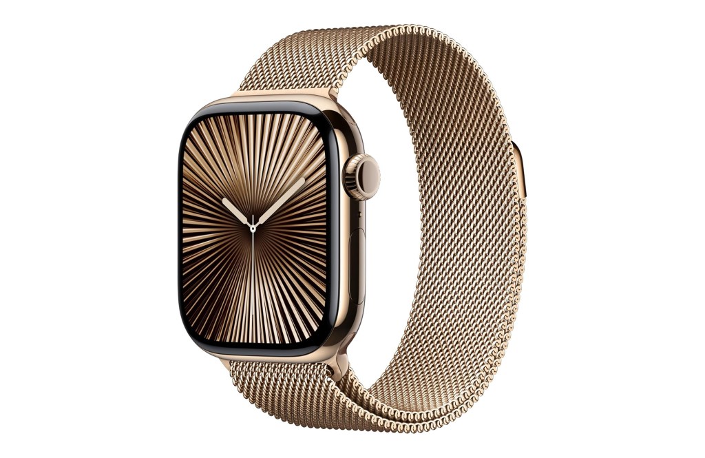 Apple Watch Series 10 [GPS + Cellular 42mm] with Gold Titanium Case with Gold Milanese Loop. Fitness Tracker, ECG App, Always-On Retina Display, Carbon...
