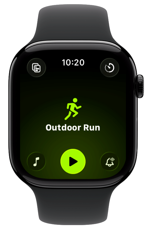 The main screen in the Workout app in watchOS 26