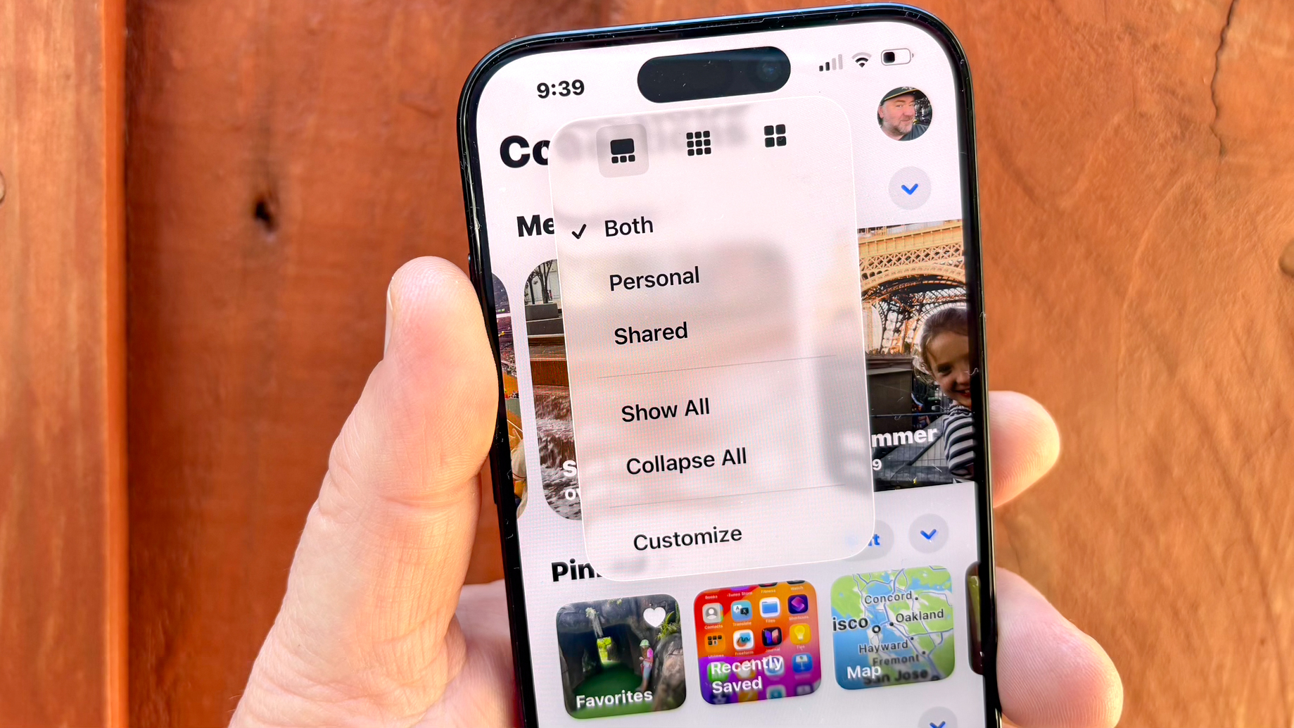 collections customization menu in ios 26 photos app