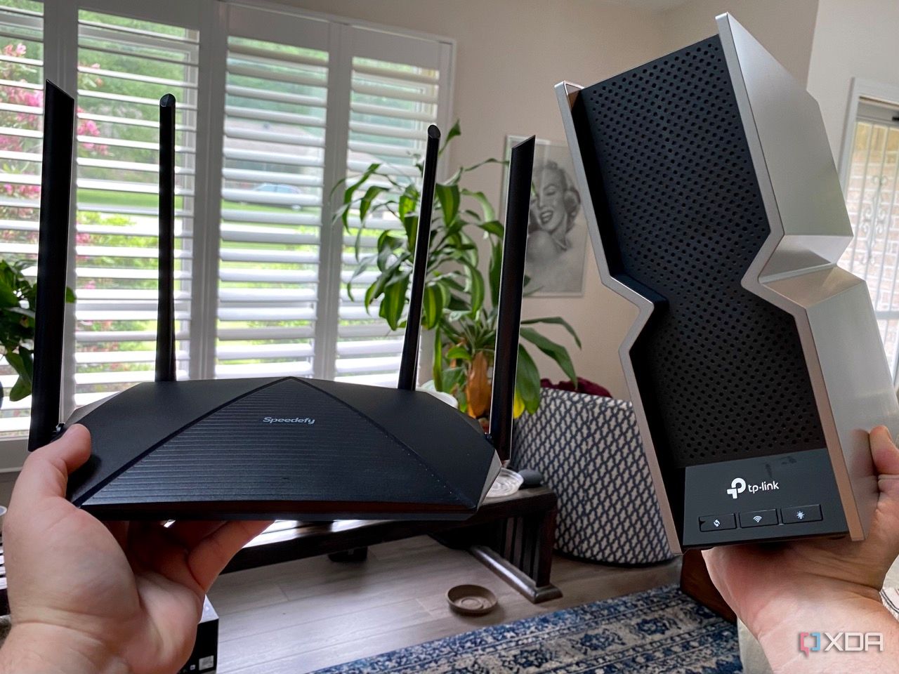 Speedefy KX450 left hand, TP-Link Archer BE800 right hand, both good routers