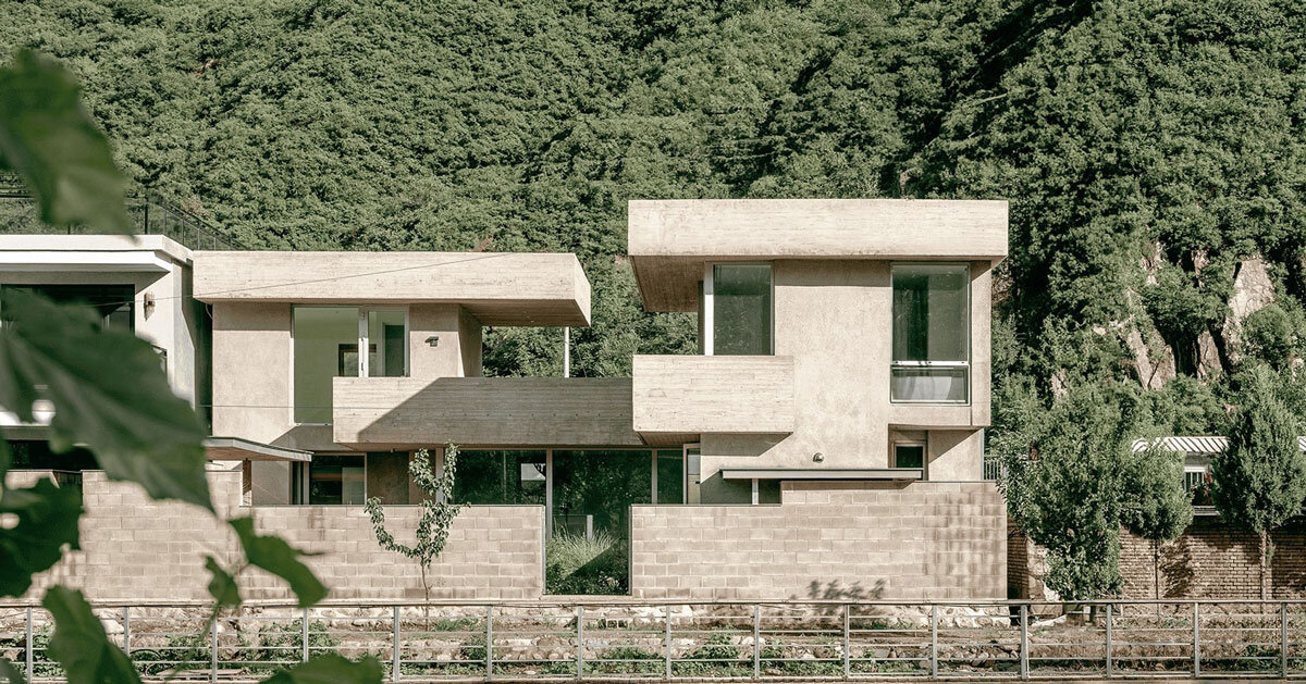 riverside house's geometric concrete volumes by xiān architects emerge in beijing