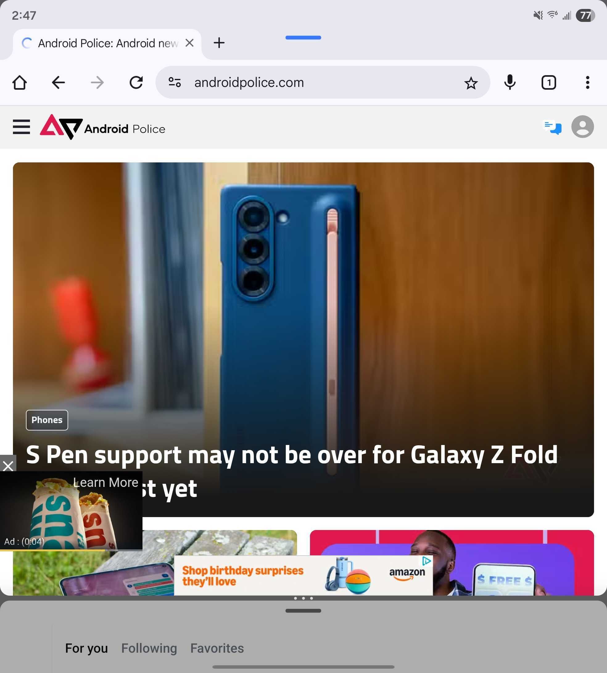 Galaxy Z Fold 7 running One UI 8 with the new 90:10 multitasking ratio