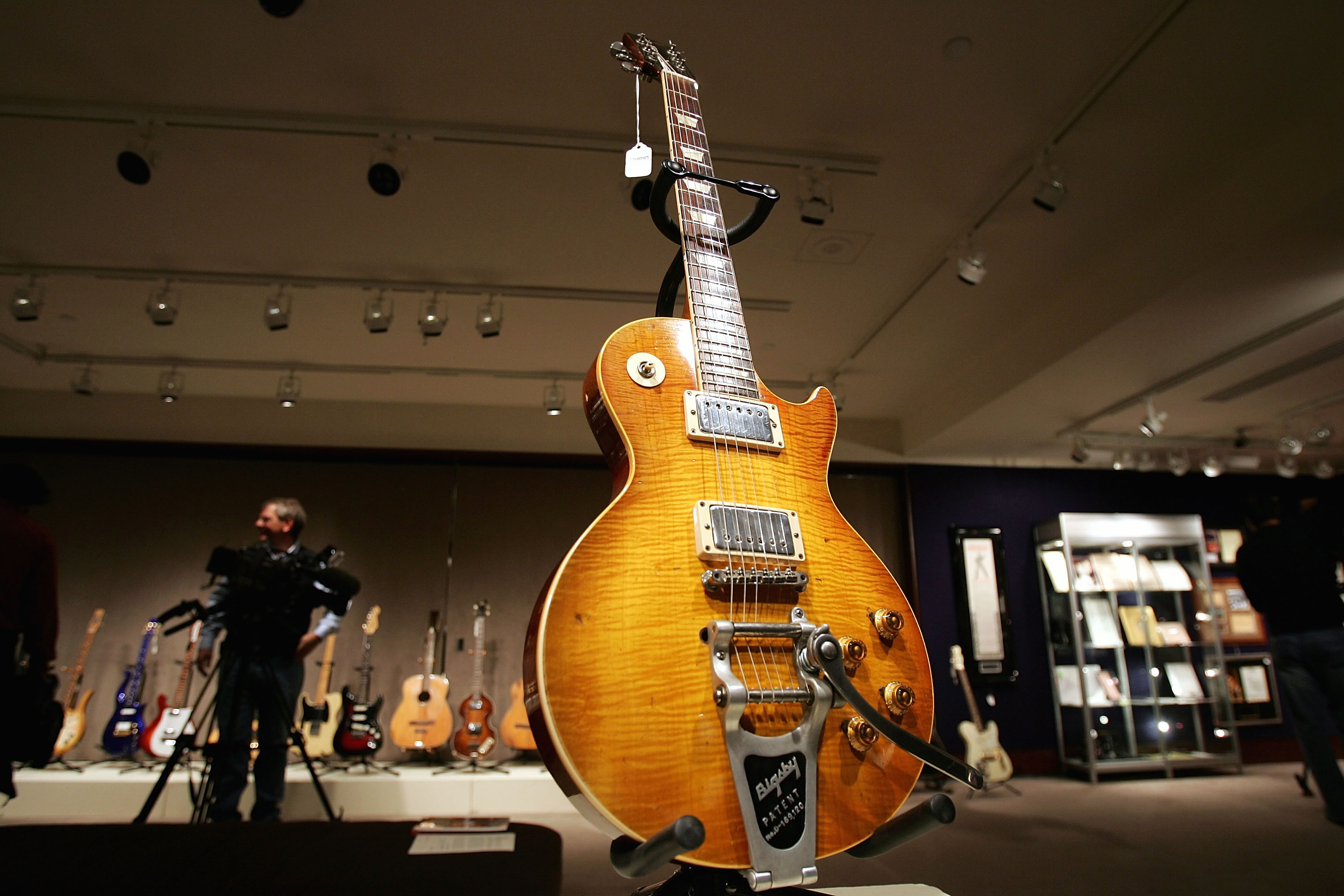 Keith Richards' guitar on display at Christie's auction.