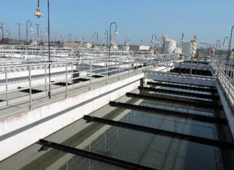 Water flowing through canals at a treatment plant.