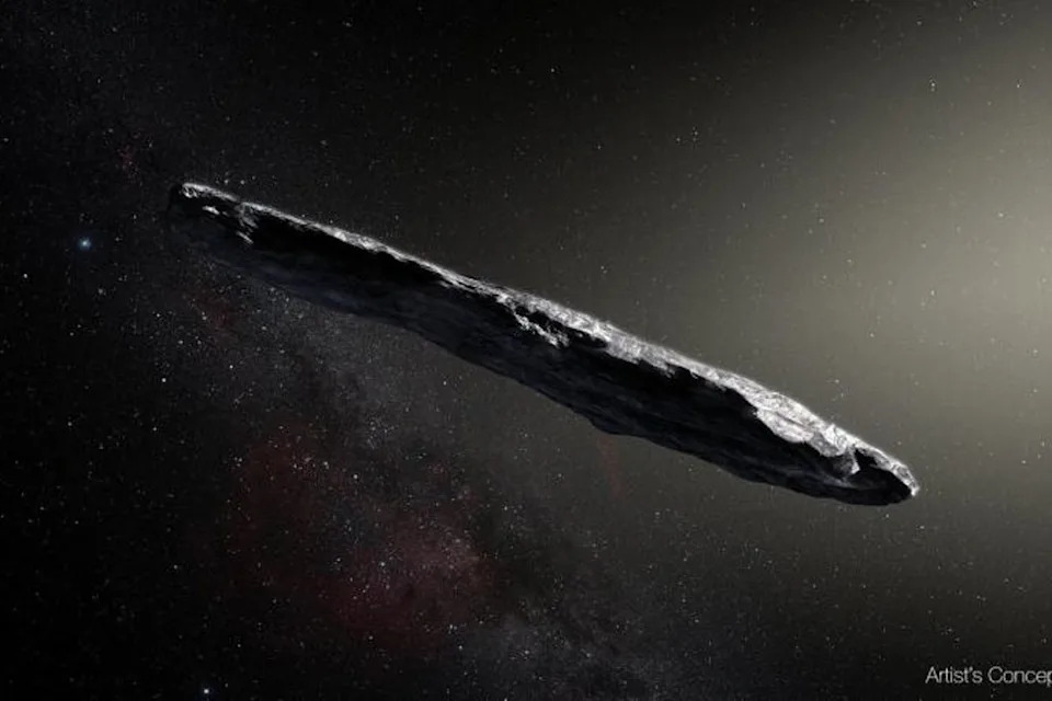 Cigar-shaped interstellar object Oumuamua thought to be from Oort cloud. Harvard astronomer Avi Loeb theorized in 2017 that the object could have alien origins, though later research suggested it was simply an icy comet (ESO/M. Kornmesser)