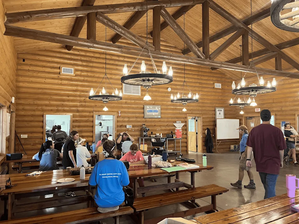 Campers have lunch in Camp Colley's dining hall. Photo taken in Coconino County, Arizona, on July 8, 2025.
