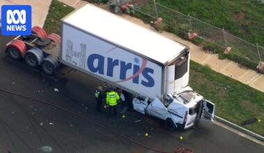 One person dead after van crushed under truck in crash at Ravenhall