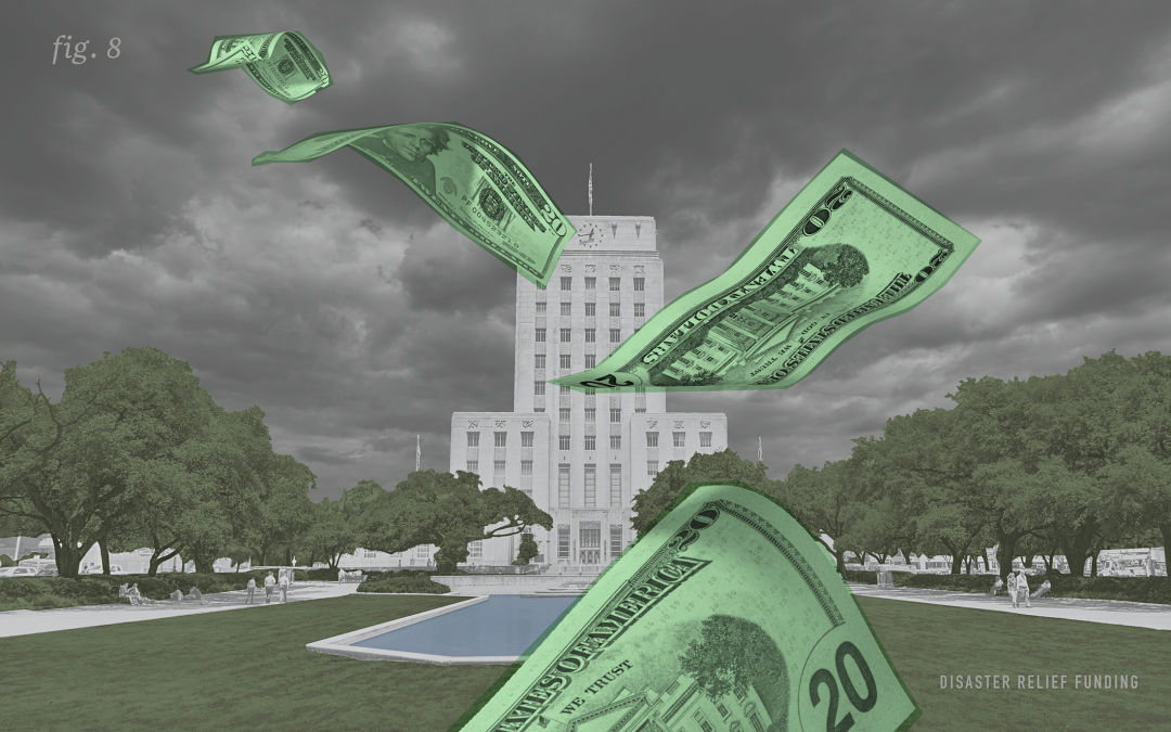 Composite photo of city hall building and flying money.