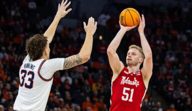 Nebraska's Rienk Mast attempts a shot.