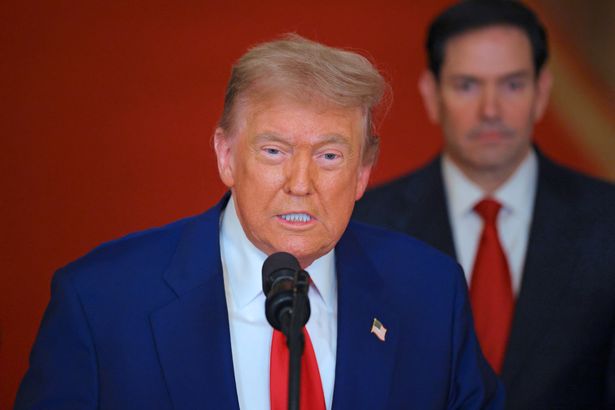 Donald Trump addresses the nation, alongside US Secretary of State Marco Rubio 