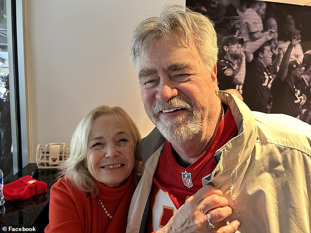 Ed and Maureen pictured together at an NFL game, supporting Travis and the Chiefs