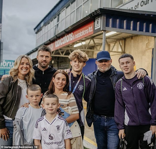 Kai was cheered on in NI by dad Wayne, mum Coleen and little brothers Kit and Cass. This picture also featured Michael Carrick (second left) alongside his wife and their son Jacey