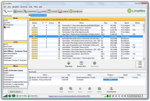 LimeWire was a popular music–sharing service that allowed people to upload and download music without compensation to artists
