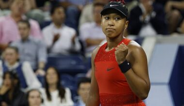 Naomi Osaka shined in a sparkly all-red tennis outfit at the US Open on Tuesday night