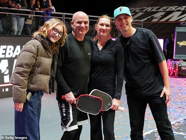 Jaz (left, pictured with Agassi, Steffi Graf and her brother) has preferred to keep a low profile